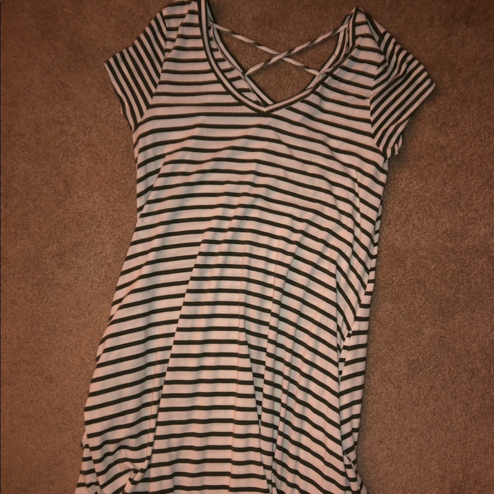 green and white stripped dress